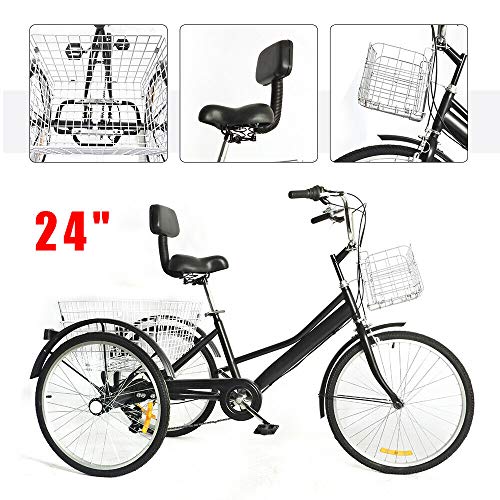 Triciclo de 24 pulgadas para adultos, ajustable, compra de 3 ruedas, bicicleta de 7 velocidades, con cesta para adultos, bicicleta cómoda (no plegable)