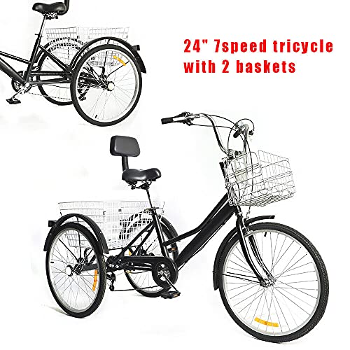 Triciclo de 24 pulgadas para adultos, ajustable, compra de 3 ruedas, bicicleta de 7 velocidades, con cesta para adultos, bicicleta cómoda (no plegable)