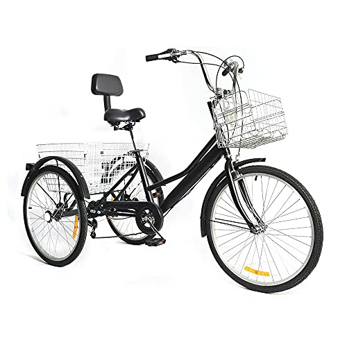 Triciclo de 24 pulgadas para adultos, ajustable, compra de 3 ruedas, bicicleta de 7 velocidades, con cesta para adultos, bicicleta cómoda (no plegable)