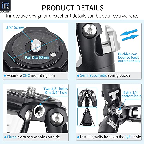 Trípode de fibra de carbono-INNOREL CT85C Trípode portátil profesional para cámara DSLR con centro de baja gravedad Cabezal panorámico de 360 ° y columna central corta Tubo de 32 mm Carga máxima 25 kg