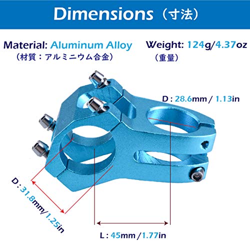 TRIWONDER Potencias MTB Vástago de Manillar Aleación de Aluminio Ligero 31.8 x 45mm para Ciclismo Bicicleta Montaña (31.8 x 45 mm - Azul)