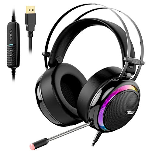 Tronsmart Glary Cascos Gaming, Auriculares Gaming Sonido Envolvente 7.1- Driver Audio de 50 mm-Profesional Gaming Headset con Micrófono-Cancelación de Ruido para Mac/PC