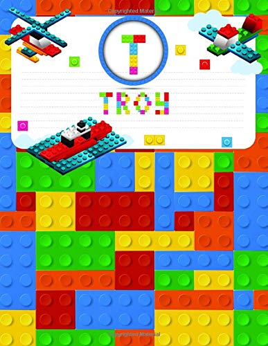 Troy: Primary Composition Notebook Story Paper Journal Gifts with Personalized Initial Name & Monogram for Kids (Boys) Dashed  Midline / Dotted and ... Exercise Book (Block / Brick Games Design)