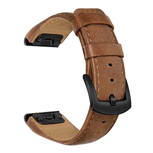 TRUMiRR Reemplazo para Fenix 5/5 Plus Correa de Reloj, 22mm Correa de Reloj Easy Fit de liberación rápida Correa de Cuero de Vaca Genuina para Garmin Fenix 5/5 Plus/Forerunner 935/945