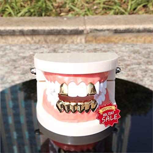 TSANLY Rejillas de Dientes bañadas en Oro de 24 Quilates, Ajuste Personalizado, Juego de Tapas Superior e Inferior Parece para Boca