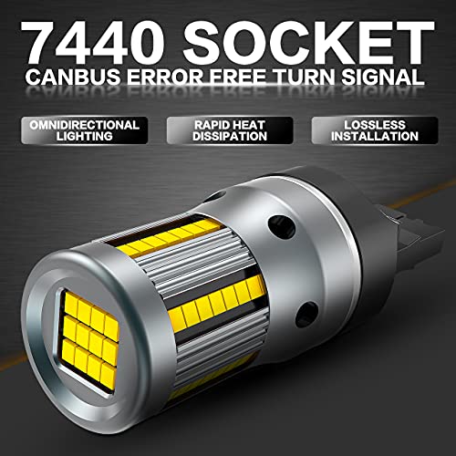 TUINCYN Bombilla LED 7440 W21W más nueva con resistencia de carga incorporada 12V 7440NA 7441 992 T20 CANBUS Señal de giro Luz trasera Luz de marcha atrás Luz de freno, blanco