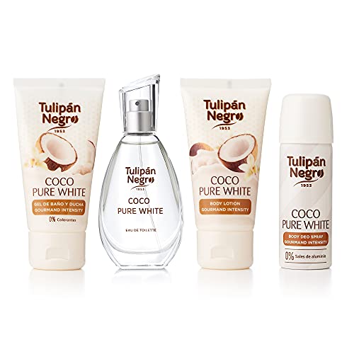 Tulipán Negro Estuche De Regalo Desodorante, Gel De Baño, Perfume, Body Lotion Coco Pure White, Afrutado