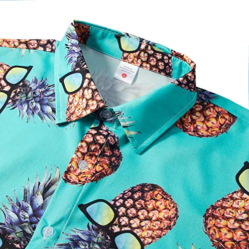 TUONROAD Funky Camisa Hawaiana Señores Pineapple Impreso en 3D Verano Pastel de Piña Manga Corta Shirt Verde L