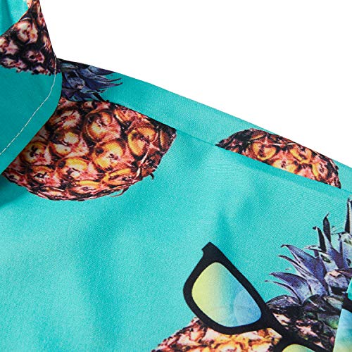 TUONROAD Funky Camisa Hawaiana Señores Pineapple Impreso en 3D Verano Pastel de Piña Manga Corta Shirt Verde L