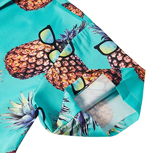TUONROAD Funky Camisa Hawaiana Señores Pineapple Impreso en 3D Verano Pastel de Piña Manga Corta Shirt Verde L