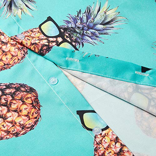 TUONROAD Funky Camisa Hawaiana Señores Pineapple Impreso en 3D Verano Pastel de Piña Manga Corta Shirt Verde L