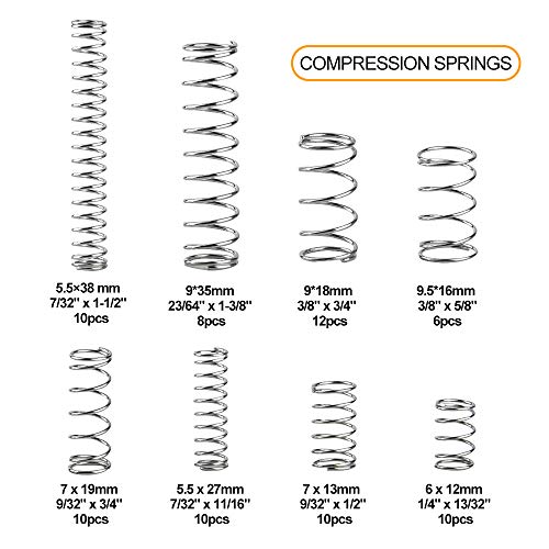 TUPARKA 200 Pcs Muelles Compresion, Surtidos Pequeños Extensiones y Muelle de Compresión con una Caja de Almacenamiento