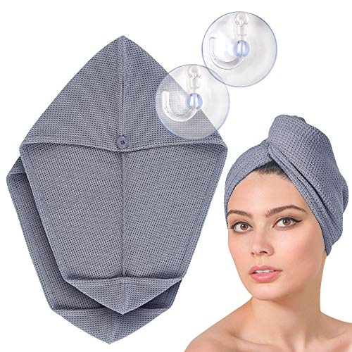 Turbante de Pelo FABCARE de Secado rápido - DERMATEST: Muy Bueno - Toalla de Pelo con botón - Toalla de Pelo para secar el Pelo - Toalla Turbante de Microfibra para Cabello Largo [2 Piezas]