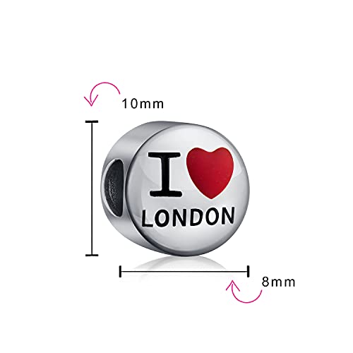 Turismo de viajes Inglaterra Reino Unido Palabras Corazón I Amo Londres Charm Bead Para Mujeres Teen Esmalte .925 Sterling Silver Fit Pulsera Europea