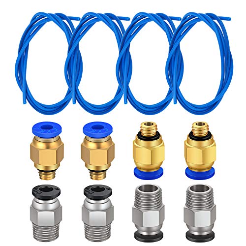 TUZUK Tubo de teflón de 4 piezas Tubo azul de PTFE (1.5 m) con 4 piezas de ajuste rápido PC4-M6 y 4 piezas de empuje neumático recto para PC4-M10 para conectar a la impresora 3D Filamento de 1.75 mm