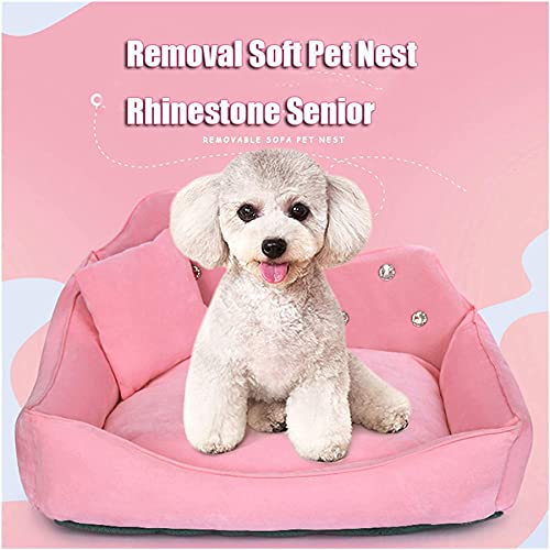 TYX-SS Cama para Mascotas Sofá De Perro De Lujo Red Rhinestone De Color Rosado Duvet Cubierta Mate Princesa Cat MATS para PEQUEÑO por Perrito Medio Mayor Ropa De Cama para Mascotas,Rosado,56X40cm