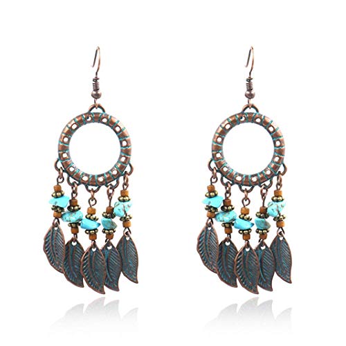 U-K Pendientes para mujer, perlas bohemias, hojas, colgantes, borlas largas, color fotográfico, respetuoso con el medio ambiente y práctico, útil y práctico, bonito diseño práctico.