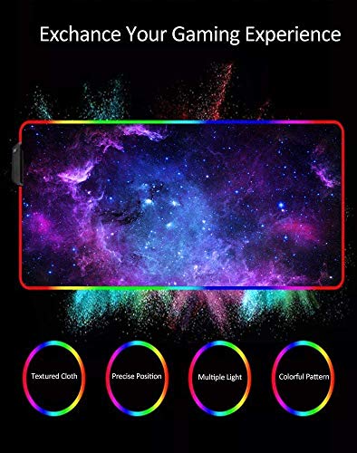 UCMDA Alfombrilla Ratón RGB Alfombrilla Gaming 12 Modos de Luces XXL (80 x 30 cm), Extra Grande Mouse Pad Base Antideslizante y Impermeable para Gamer, Ordenador, PC y Laptop (Cielo Estrellado)