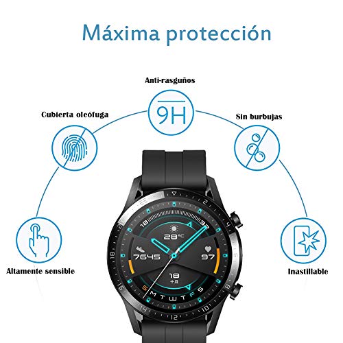 UCMDA Protector de Pantalla para Huawei Watch GT 2 46mm - [3-Pack] HD Full Cristal Vidrio Templado 2.5D Touch,HD-Display, Anti-Burbujas,para Huawei Watch GT 2 (Huawei GT 2 46mm)