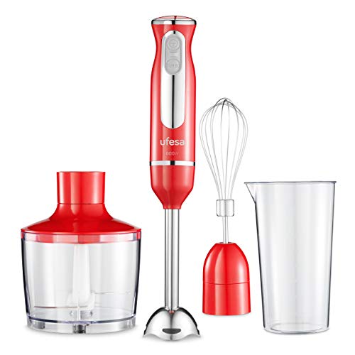 Ufesa BP3443 Batidora de Mano, Potencia 600 W, Función Turbo, 2 Cuchillas y Pie en Acero Inoxidable, Diseño Ergonómico y Anti Salpicaduras, Accesorios Incluidos, Sin BPA