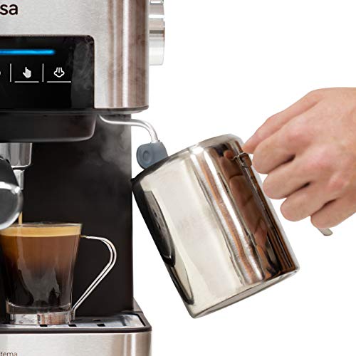 Ufesa CE7255 Cafetera Expresso y Capuccino con Panel Táctil Digital, Vaporizador Orientable, 20 Bares, 2 Modos: Café Molido o Monodosis, Depósito 1.6L, Función Calienta Tazas, 850W, Inox Digital