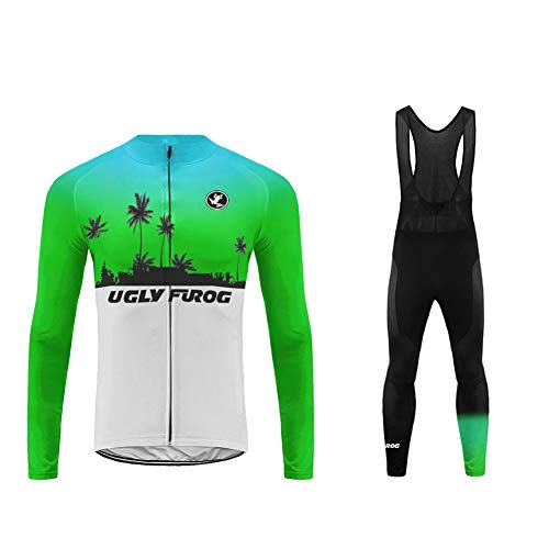 UGLY FROG 2020-2021 MTB Nuevo De Invierno Mantener Caliente Hombre Manga Larga Maillot Ciclismo +Bib Pantalones Sets with Gel Pad Winter(Dos Piezas)