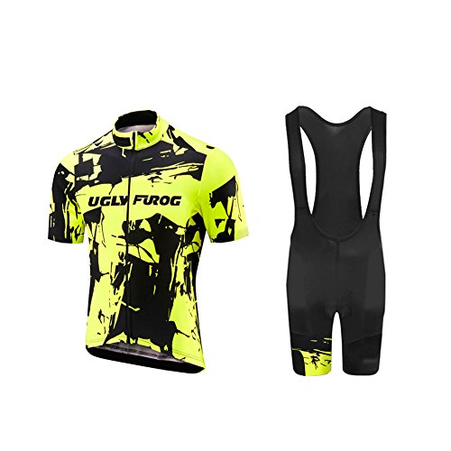 UGLY FROG Bike Wear De Manga Corto Conjunto Traje Equipacion Ciclismo Hombre Verano con Acolchado De Gel, Maillot Ciclismo + Pantalon/Culote Bicicleta para MTB Ciclista Bici