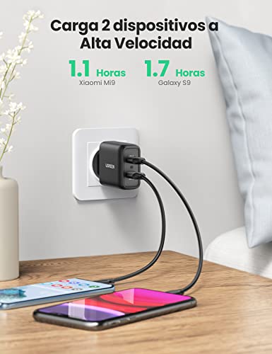 UGREEN 36W Cargador Quick Charge 3.0, Cargador USB Cargador Móvil Rápido Doble USB Cargador de Pared QC 3.0 para Xiaomi Mi 9 Redmi 10 Redmi 9 Redmi Note 9 Note 9 Pro Galaxy S21 S20 S10 S9 S8 Note 8