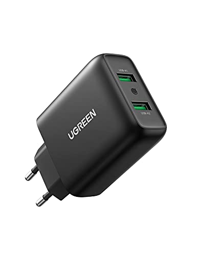 UGREEN 36W Cargador Quick Charge 3.0, Cargador USB Cargador Móvil Rápido Doble USB Cargador de Pared QC 3.0 para Xiaomi Mi 9 Redmi 10 Redmi 9 Redmi Note 9 Note 9 Pro Galaxy S21 S20 S10 S9 S8 Note 8