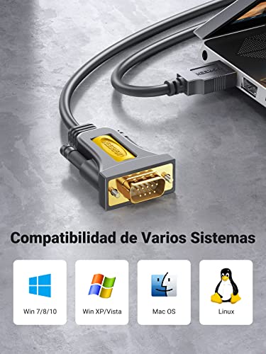 UGREEN Cable USB RS232 DB9 Puerto Serie 9 Pin, Adaptador Cable RS232 a USB Conversor, USB a Puerto COM para Telescopio, Impresora, Decodificador, PLC, Máquina CNC, Windows, Mac OS, 1 Metro