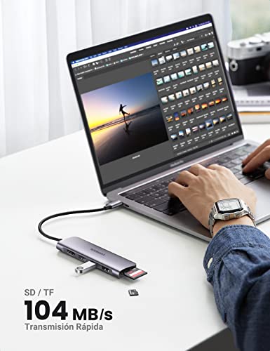 UGREEN Hub USB C, 6 En 1 Adaptador USB C a HDMI 4K, 3 Puertos USB 3.0, Lector Tarjeta SD TF, USB C Dock Adaptador Compatible con Macbook Air M1 Macbook Pro 2020, XPS 15, iPad Pro 2021 2020, Galaxy S21