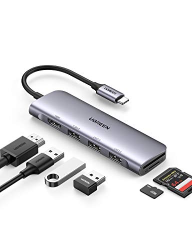 UGREEN Hub USB C, 6 En 1 Adaptador USB C a HDMI 4K, 3 Puertos USB 3.0, Lector Tarjeta SD TF, USB C Dock Adaptador Compatible con Macbook Air M1 Macbook Pro 2020, XPS 15, iPad Pro 2021 2020, Galaxy S21