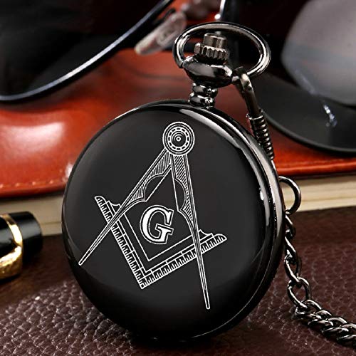 UIEMMY Pocket Watch Custom Masonic Freemasonry Chrome Square and Compass Mason Retro Black Quartz Pocket Watch Best Gifts for Freemason Dropshipping