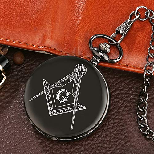 UIEMMY Pocket Watch Custom Masonic Freemasonry Chrome Square and Compass Mason Retro Black Quartz Pocket Watch Best Gifts for Freemason Dropshipping