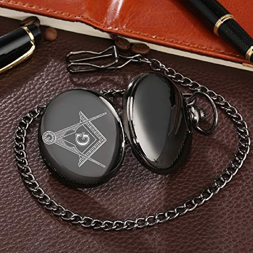 UIEMMY Pocket Watch Custom Masonic Freemasonry Chrome Square and Compass Mason Retro Black Quartz Pocket Watch Best Gifts for Freemason Dropshipping