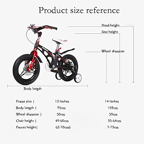 UKUOFL Present Trike Bicicleta Ligera para niños de 12"14" Pulgadas para niños y niñas, con Marco de aleación de magnesio Frenos de Disco Dobles Delanteros y Traseros, para niños de 2 a 6 años BIC