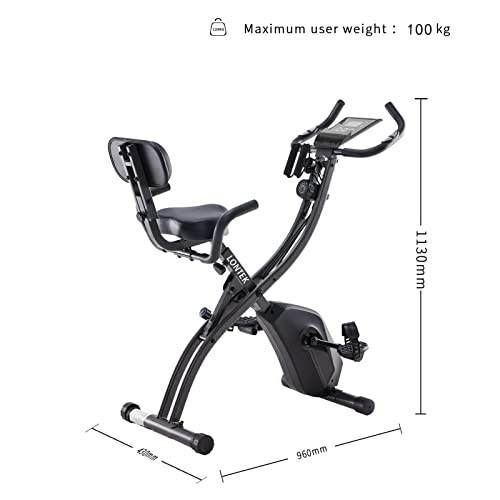 UMAY LONTEK Bicicleta Estatica Plegable 2 en 1, con Bandas de Resistencia y Respaldo, Bici Estatica Plegable 8-Niveles de Resistencia Magnética, Pantalla LCD, Sensor de Pulso - Peso Máximo 120KG