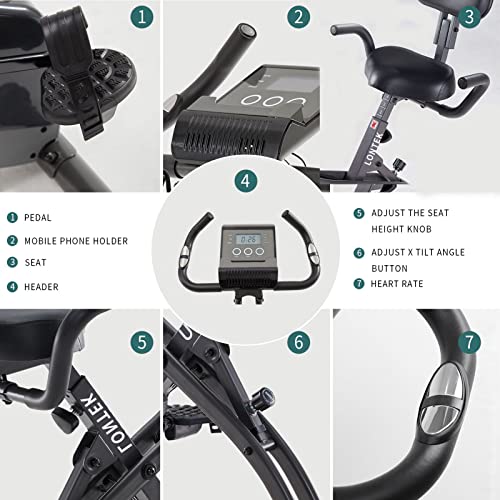 UMAY LONTEK Bicicleta Estatica Plegable 2 en 1, con Bandas de Resistencia y Respaldo, Bici Estatica Plegable 8-Niveles de Resistencia Magnética, Pantalla LCD, Sensor de Pulso - Peso Máximo 120KG