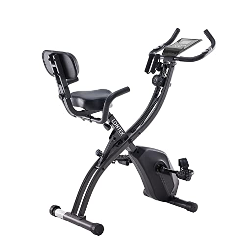 UMAY LONTEK Bicicleta Estatica Plegable 2 en 1, con Bandas de Resistencia y Respaldo, Bici Estatica Plegable 8-Niveles de Resistencia Magnética, Pantalla LCD, Sensor de Pulso - Peso Máximo 120KG