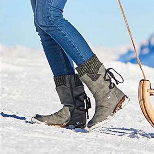 UMore Botas de Mujer Otoño Invierno 2020 Tacon Bajo Zapatos Largas Botas Forrado de Piel Antideslizante Cómodo Cremallera Hebilla