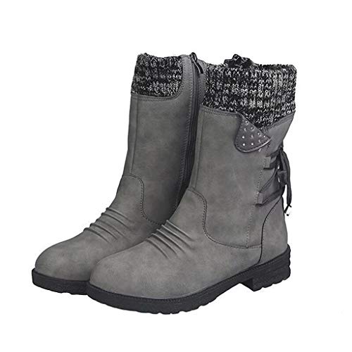 UMore Botas de Mujer Otoño Invierno 2020 Tacon Bajo Zapatos Largas Botas Forrado de Piel Antideslizante Cómodo Cremallera Hebilla