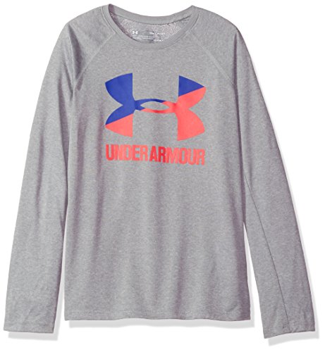 Under Armour Girls' Big Logo Long Sleeve Shirt, Steel Light Heather (036)/Penta Pink, Youth X-Small