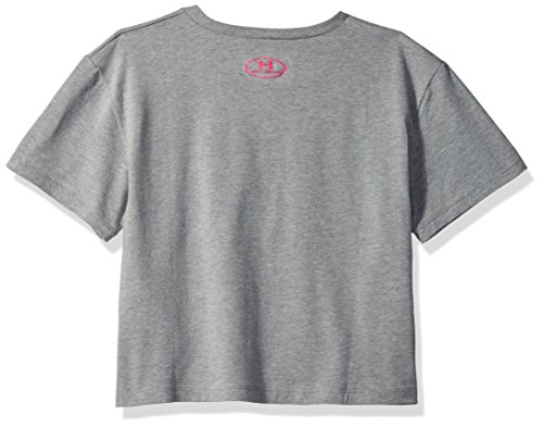 Under Armour Girls Hearts Logo Short sleeve Tee, Steel Light Heather (035)/Penta Pink, Youth Small