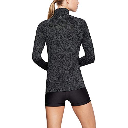 Under Armour Tech 1/2 Zip - Twist, ligera camiseta de manga larga mujer, Negro (Black / Black / Metallic Silver) , S