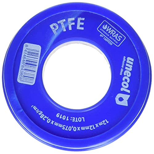 Unecol 8438 Cinta (PTFE, Rollo), Blanco, 12 m x 12 mm x 0,075 mm, 0,28 g/cm³