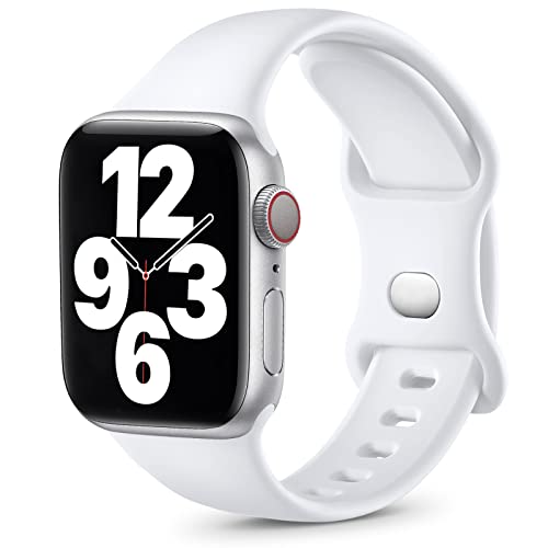 Upeak Compatible con Correa Apple Watch 41mm 45mm 38mm 40mm 42mm 44mm, Correa Deportiva de Silicona Suave Compatible con iWatch Series SE 7 6 5 4 3 2 1, 38mm/40mm/41mm-S/M, Blanco