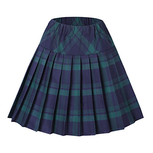 urban GoCo Mujeres Falda Escocesa Plisada con Cintura Elástica Escuela Uniforme Falda Cuadros (M, 1 Verde)