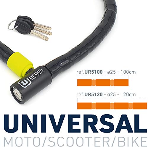 URBAN UR5120 Cadena Piton Antirrobo Articulado Duoflex Acero Reforzado Universal Bicicleta, Moto, Scooter 120cm, Adultos Unisex, Negro/Amarillo, 120 cm