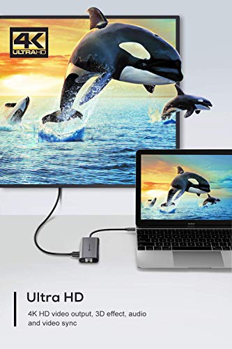 UtechSmart - Hub USB C 6 en 1 Adaptador USB C a HDMI con 1000M Ethernet, Puerto de Carga PD Tipo C, 3 Puertos USB 3.0 Adaptador Compatible con MacBook Pro, Chromebook, XP y Dispositivos USB C