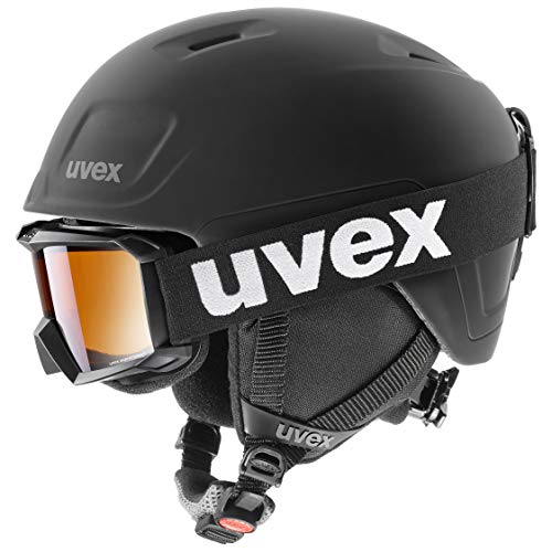 uvex heyya Pro Set Casco y Gafas de esquí, Unisex-Youth, Negro, 54-58 cm